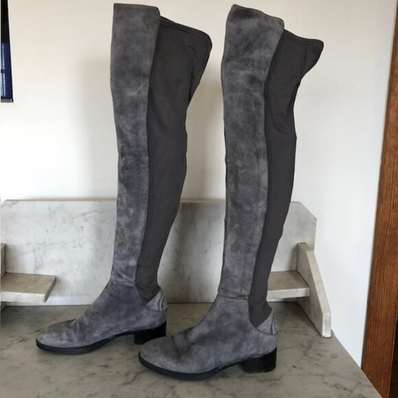TORY BURCH Caitlin Over Knee Gray Elastic Stretch Suede  Boot 6M - Picture 5 of 17